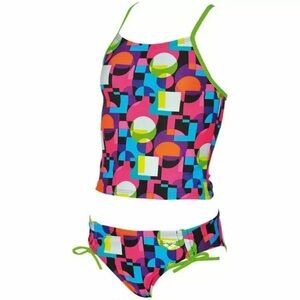 [US28] ARENA Girl's Marble Jr Tankini Black/Leaf- EUC